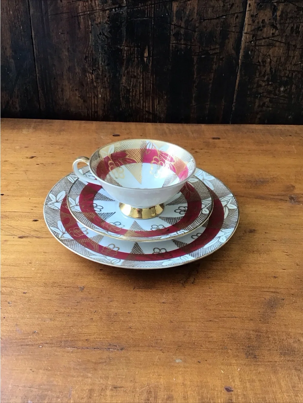 3- Piece Set Rudolph Wachter Bavaria Porcelain Tea Cup, Saucer, and Dessert Dish